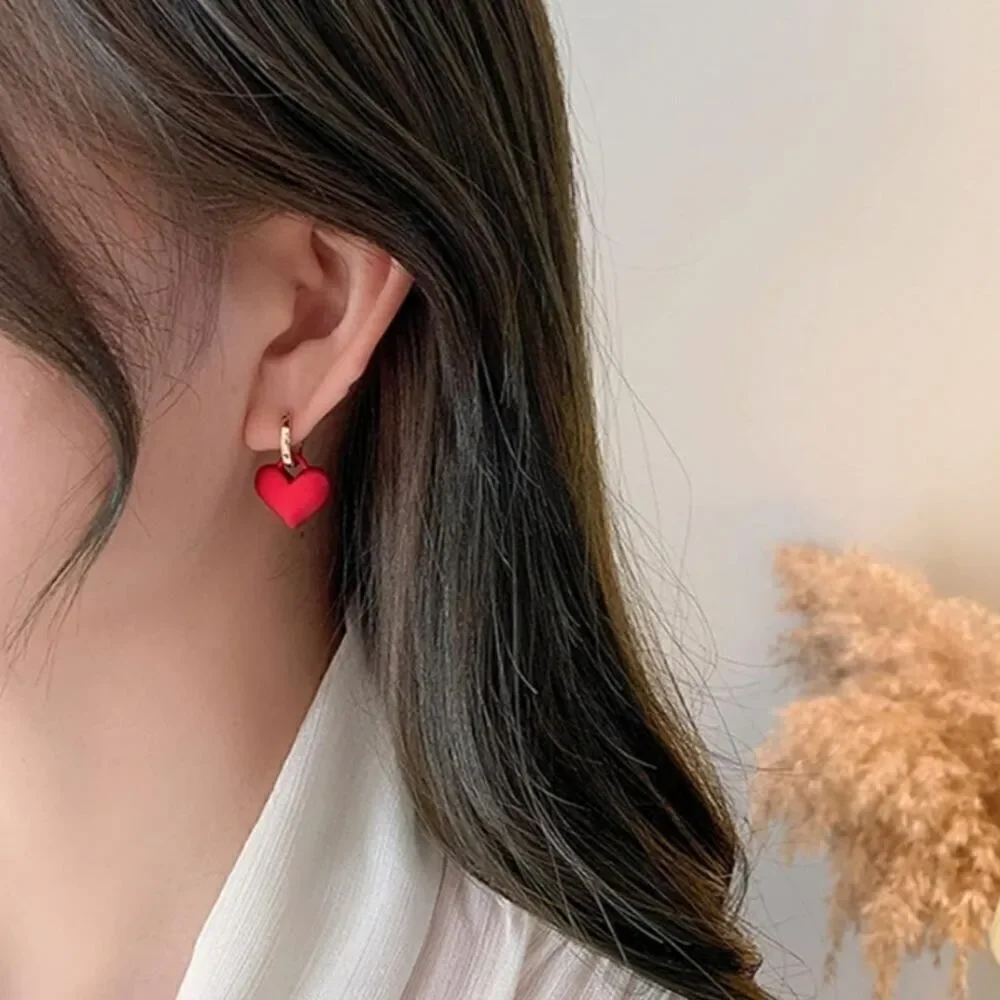 Shiny Red Heart Earrings for girls